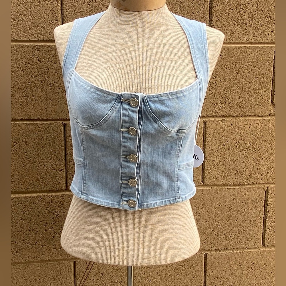 Isalis Darla Denim Corset Crop Top